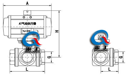 氣動(dòng)三通內(nèi)螺紋球閥 (外形尺寸圖) 